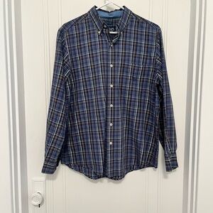 Chaps Men’s Blue and White Plaid Button-Down Shirt